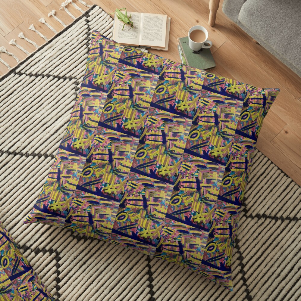 Chaos of Abstract Geometric Lines Floor Pillow