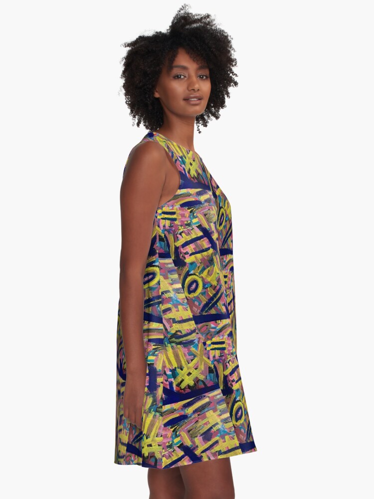 Alternate view of Chaos of Abstract Geometric Lines A-Line Dress