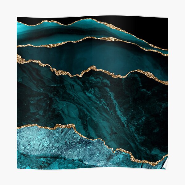 Amazing Blue and Teal Malachite Marble Poster