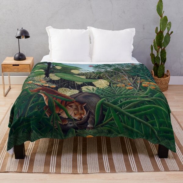 Aperçu de l'œuvre Tiger attacking a buffalo in the jungle - Henri Rousseau vintage artwork créée et vendue par Vintage Designs +.