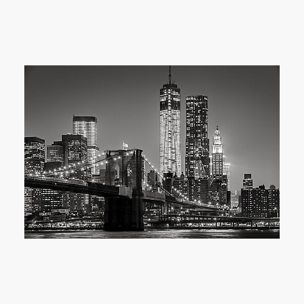 Impression Photo Pont De Brooklyn A New York En Noir Et Blanc Par Thinkbigimages Redbubble