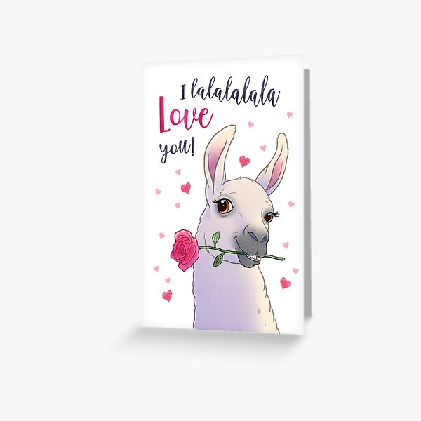 Adorable cute cartoon chibi llama alpaca valentines day love rose Greeting Card