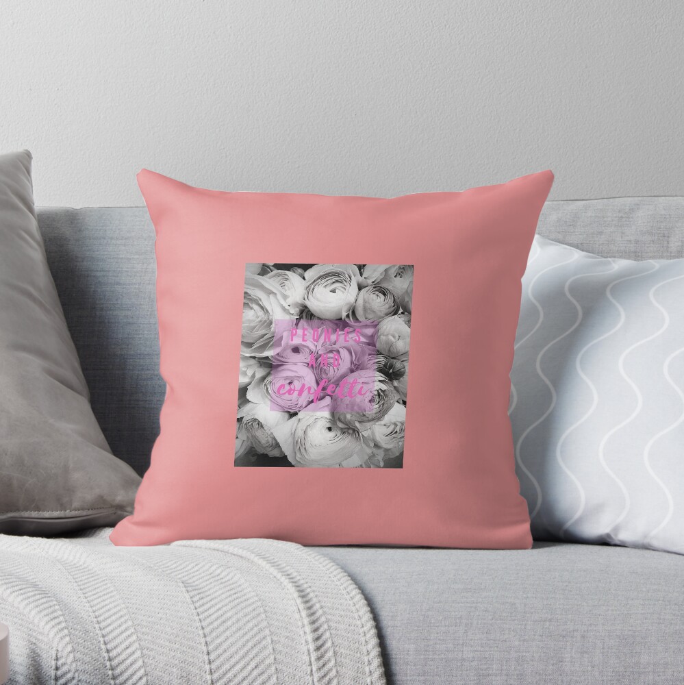 Peonies and Conffetti Throw Pillow