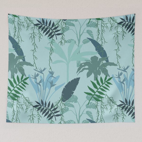 Item preview, Turquoise blue and green leafy jungle seamless pattern designed and sold by Sengflo.