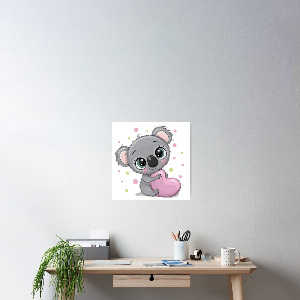 Lindo bebé koala con corazón Póster