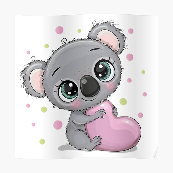 Lindo bebé koala con corazón Póster