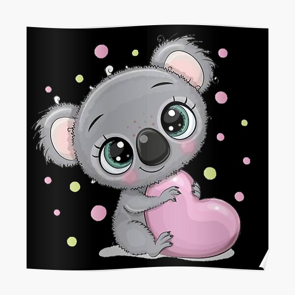 Lindo Koala Bebé Con Corazón Rosa Póster