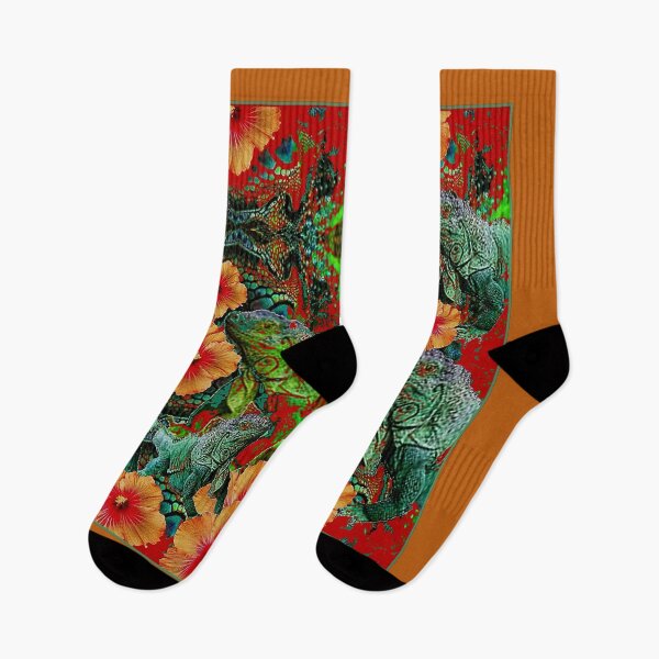 Item preview,  GREEN FLORIDA TROPICAL IGUANAS & ORANGE HIBISCUS SCALES ART designed and sold by sharlesart.