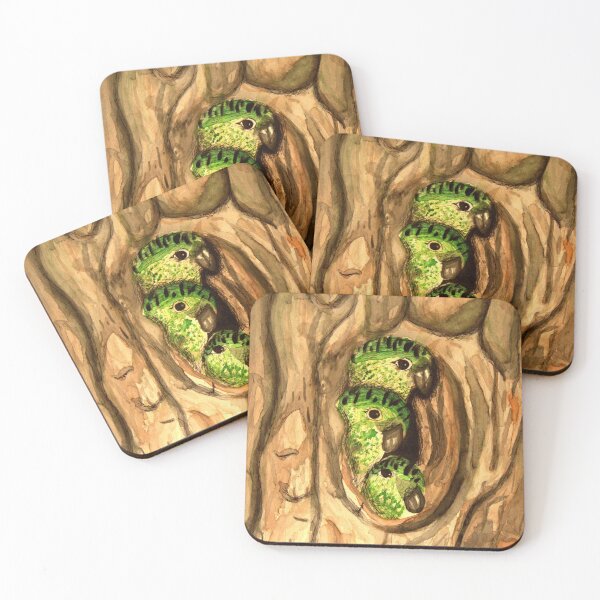Item preview, Green Striped Parakeets in Tree Hole designed and sold by carolyn-schweda.