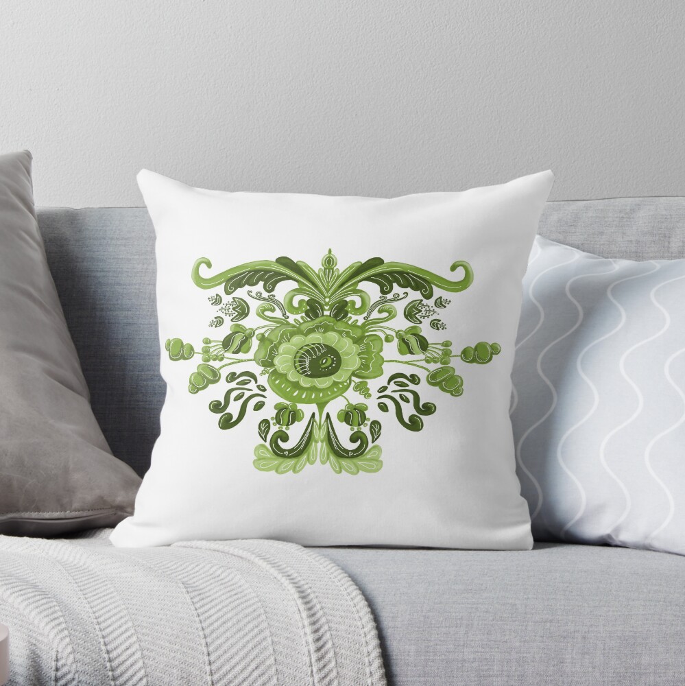 Green Flowers Throw Pillow