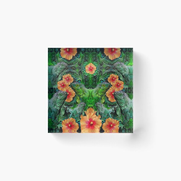Item preview,   IGUANAS TROPICALES DE LA FLORIDA VERDE Y FLORES DE HIBISCO NARANJA designed and sold by sharlesart.