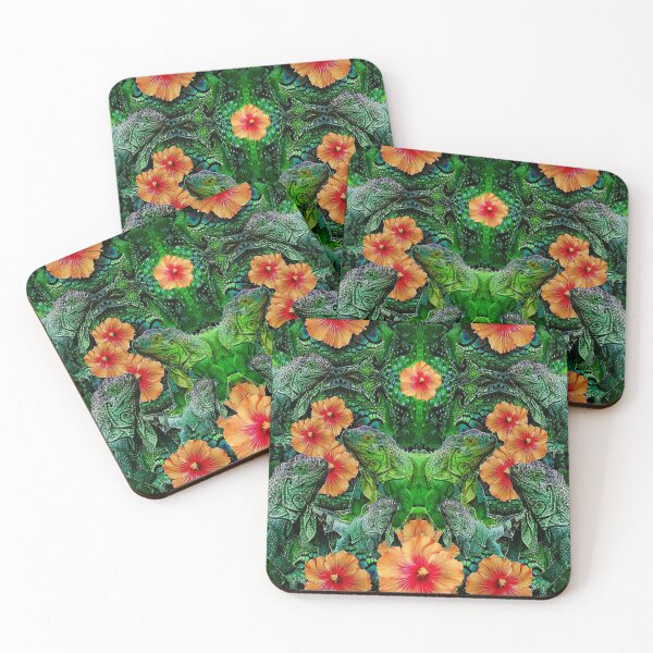 Item preview,   GREEN FLORIDA TROPICAL IGUANAS & ORANGE HIBISCUS FLOWERS designed and sold by sharlesart.