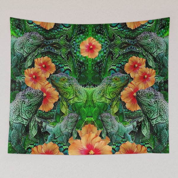 Item preview,   GREEN FLORIDA TROPICAL IGUANAS & ORANGE HIBISCUS FLOWERS designed and sold by sharlesart.