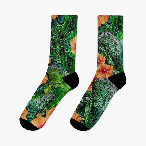 Item preview,   GREEN FLORIDA TROPICAL IGUANAS & ORANGE HIBISCUS FLOWERS designed and sold by sharlesart.