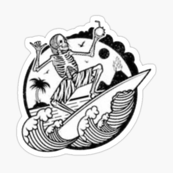 Surfing skeleton tattoo on the inner forearm
