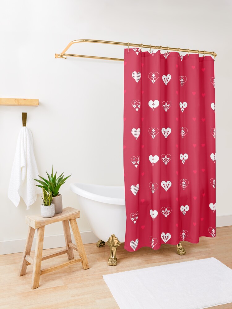Alternate view of Valentines Day Hearts- Red Shower Curtain