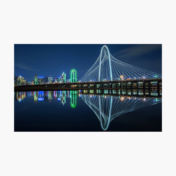 Dallas Bridge and Skyline Reflection Photographic Print