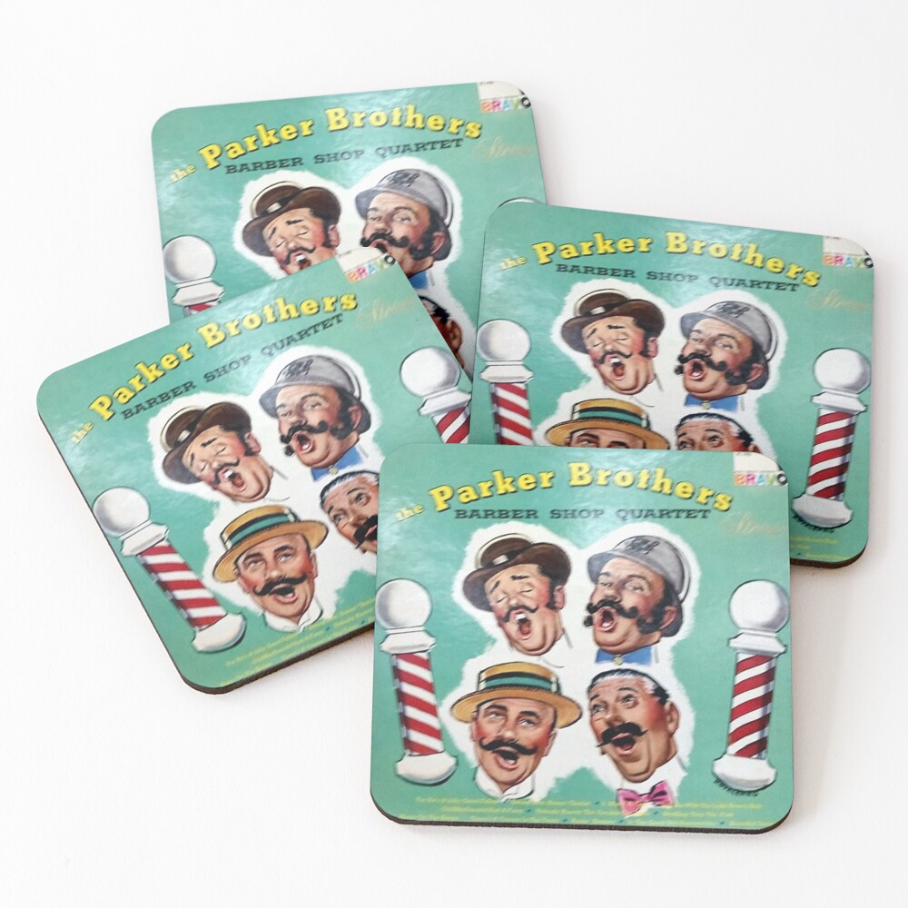 Parker, Brothers, Barber Shop Quartet, Barber shop, Barber Pole, Quartet, Moustache Coasters (Set of 4)
