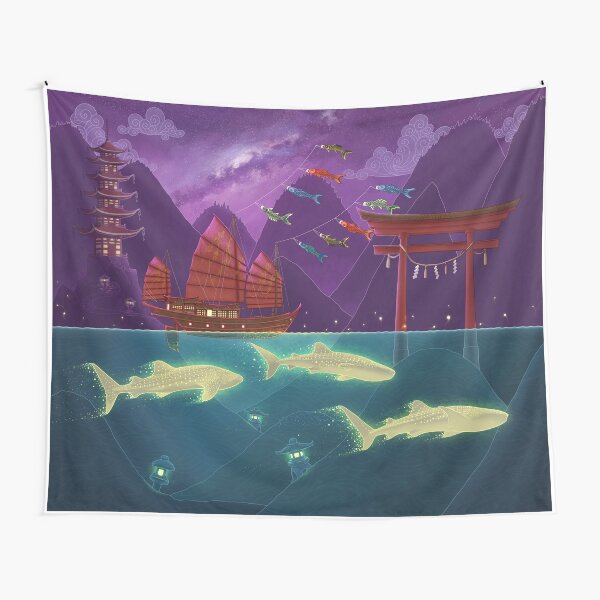 Junk Ship and Glow Sharks Tapestry