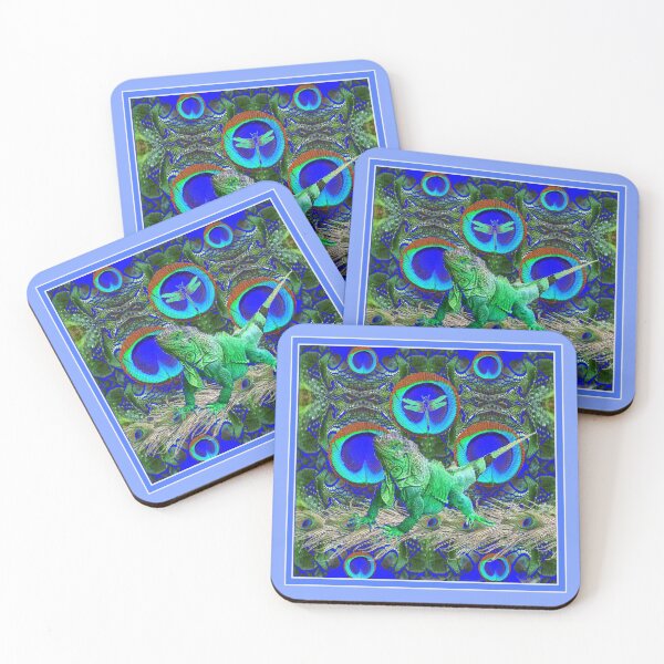 Item preview, BLUE PEACOCKS & GREEN IGUANA BLUE FANTASY ART designed and sold by sharlesart.