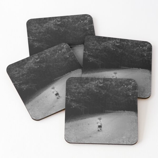 Item preview, Little boy walking on forest road. Artistic monochrome beautiful scenery designed and sold by S Quinn.