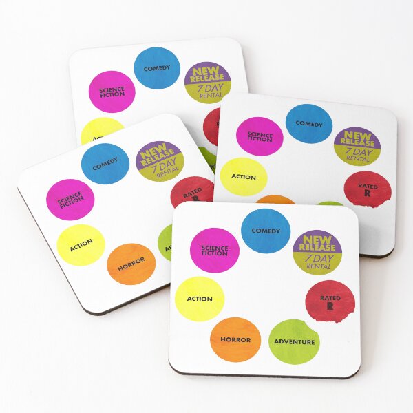 Video Store Rental Stickers Coasters (Set of 4)