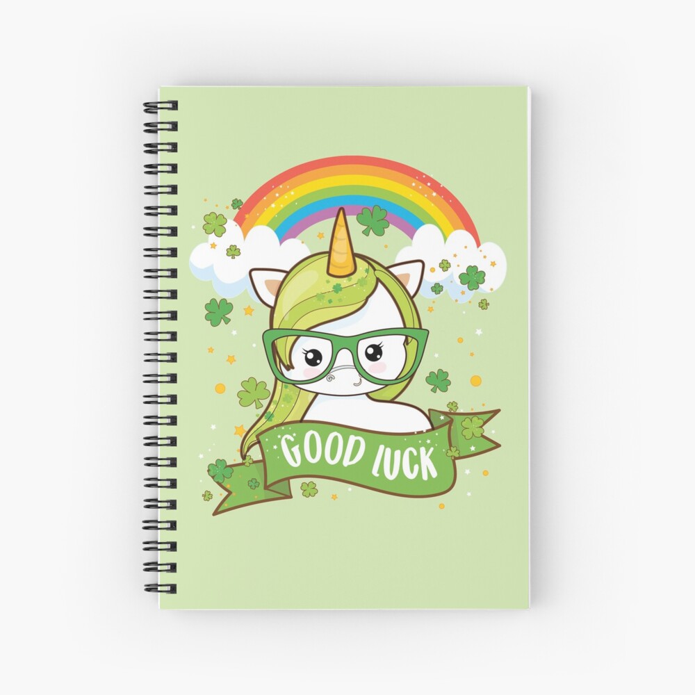 Kawaii Good Luck Rainbow St Patricks Day Nerdy Unicorn with Glasses Spiral  Notebook for Sale by Irene Koh