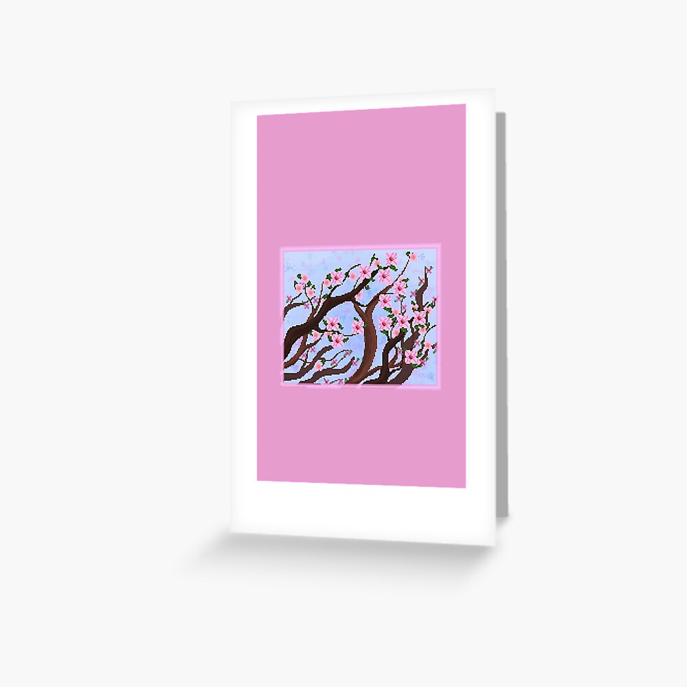 Pixelated Cherry Blossoms Greeting Card By Gloomycow Redbubble - robux cherry