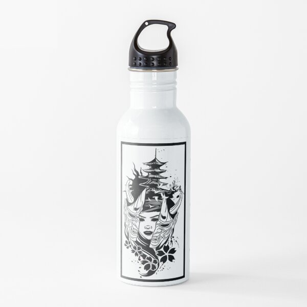 Mujer japonesa y máscara Botella de agua
