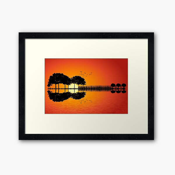 guitar island sunset illustration Framed Art Print