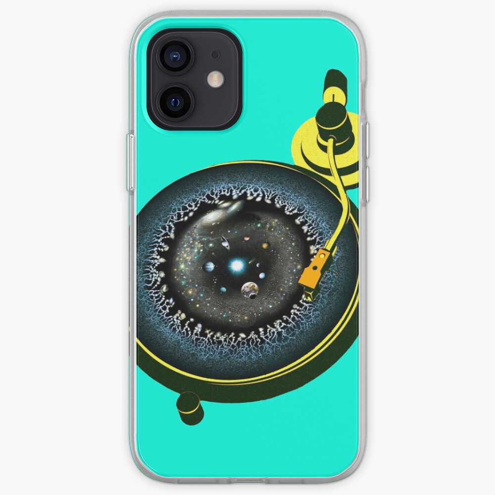 Turntable and Universe Vinyl (yellow turquoise) iPhone Case