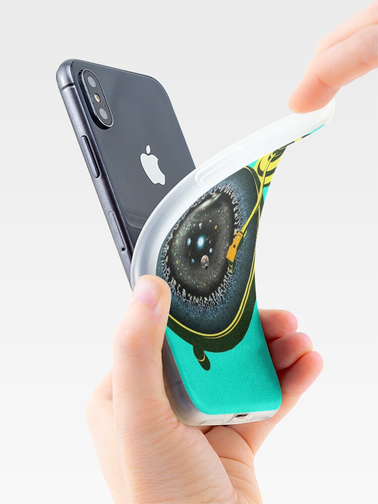 Alternate view of Turntable and Universe Vinyl (yellow turquoise) iPhone Case