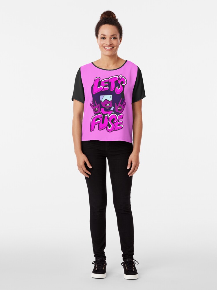 Alternate view of Garnet from Steven Universe™ Valentine's Day themed quote "Let's Fuse" Chiffon Top