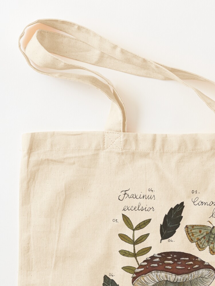 Alternate view of Amanita Muscaria with moths and leaves botanical illustration Tote Bag