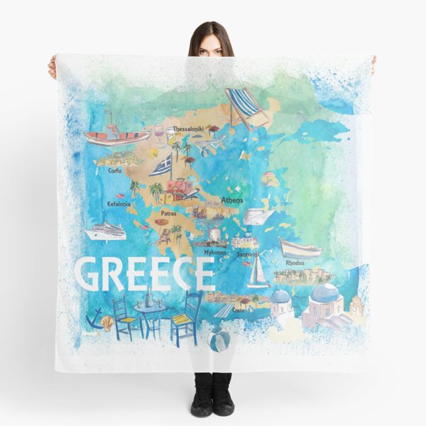 Item preview, Greece Illustrated Travel Map with Landmarks and Highlights designed and sold by artshop77.