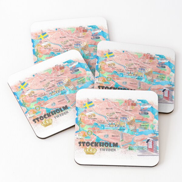 Item preview, Stockholm Sweden Illustrated Map with Main Roads Landmarks and Highlights designed and sold by artshop77.