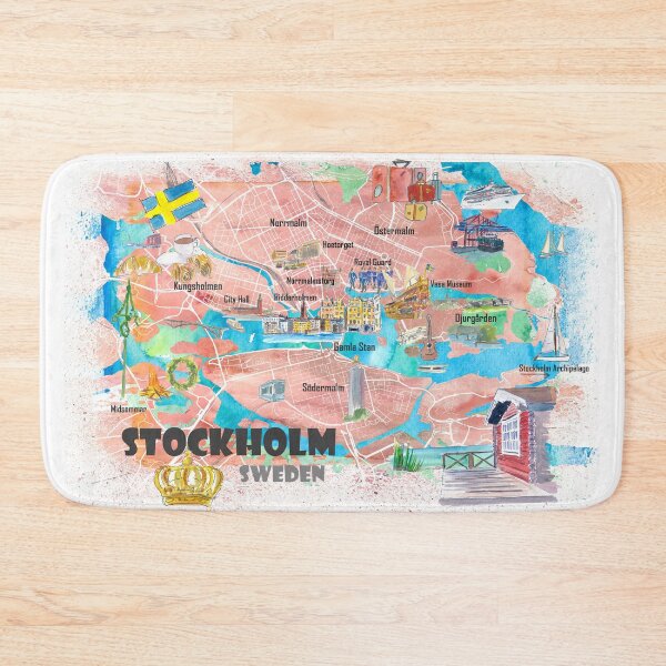 Item preview, Stockholm Sweden Illustrated Map with Main Roads Landmarks and Highlights designed and sold by artshop77.