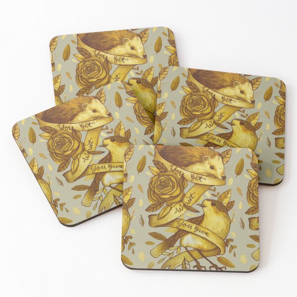 Item preview, Golden Robin bird and Hedgehog, you get what you give botanical illustration designed and sold by Wieskunde.