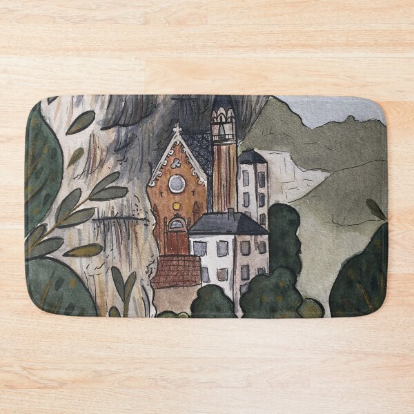 Item preview, Traditional watercolor landscape moantain town illustration designed and sold by Wieskunde.