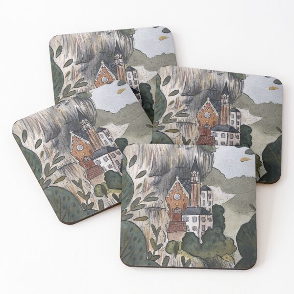 Item preview, Traditional watercolor landscape moantain town illustration designed and sold by Wieskunde.