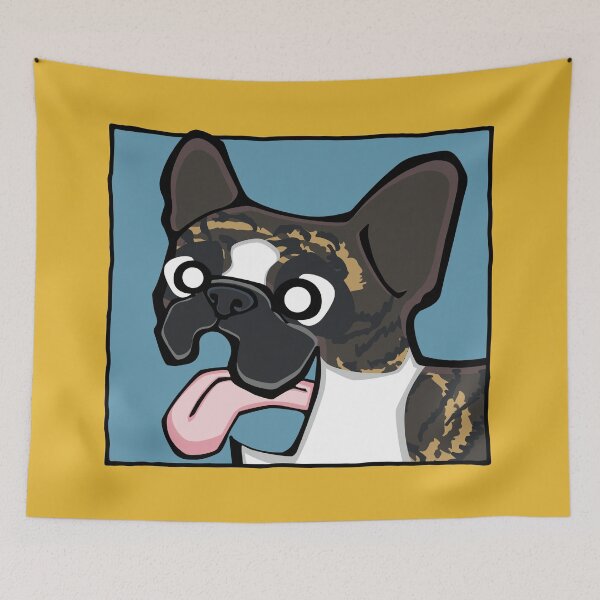 Item preview, French Bulldog - Brindle Pied (Face) YELLOW BG designed and sold by TheChicken.