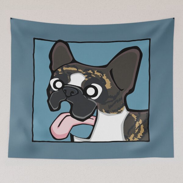 Item preview, French Bulldog - Brindle Pied (Face) BLUE BG designed and sold by TheChicken.