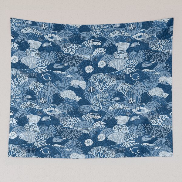 Item preview, Coral Reef in Classic Blue designed and sold by Iker Paz Studio.