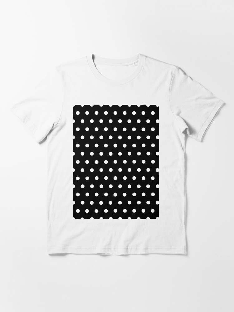 white shirt with small black polka dots