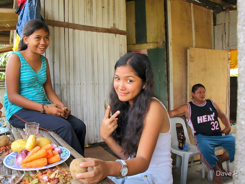 Teenage girls making dinner Gibitngil Island, Cebu, Philippines.' by D...