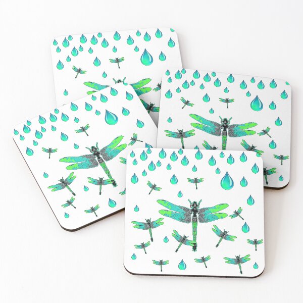 Item preview, AQUA DRAGONFLIES IN AQUA RAIN DROPS  WHITE ART designed and sold by sharlesart.