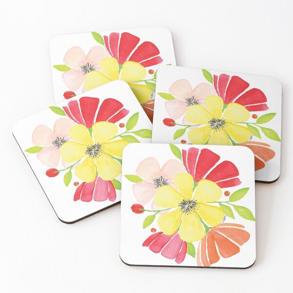 Item preview, Yellow and red watercolor florals designed and sold by kslittleworld.