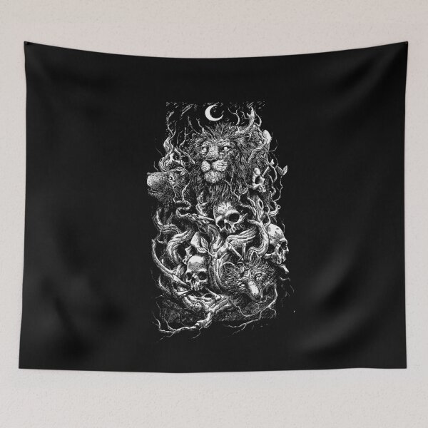 Item preview, LION WOLVES AND SKULLS IN THE FOREST WITH THE MOON designed and sold by ogirdorgraphics.