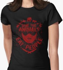 save the animals, eat people (red) Women's Fitted T-Shirt