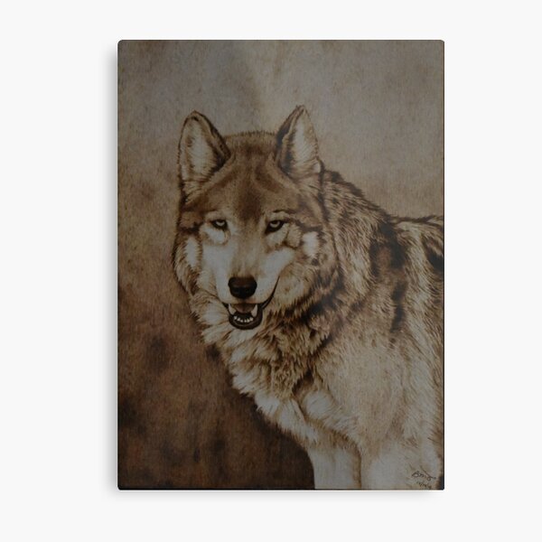 Pyrography Wolf Fine Art - Mexican Grey Wolf Metal Print
